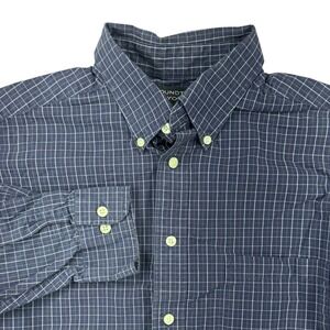Men's Large Roundtree & Yorke Cotton Button Down Blue Plaid Shirt Preppy Office